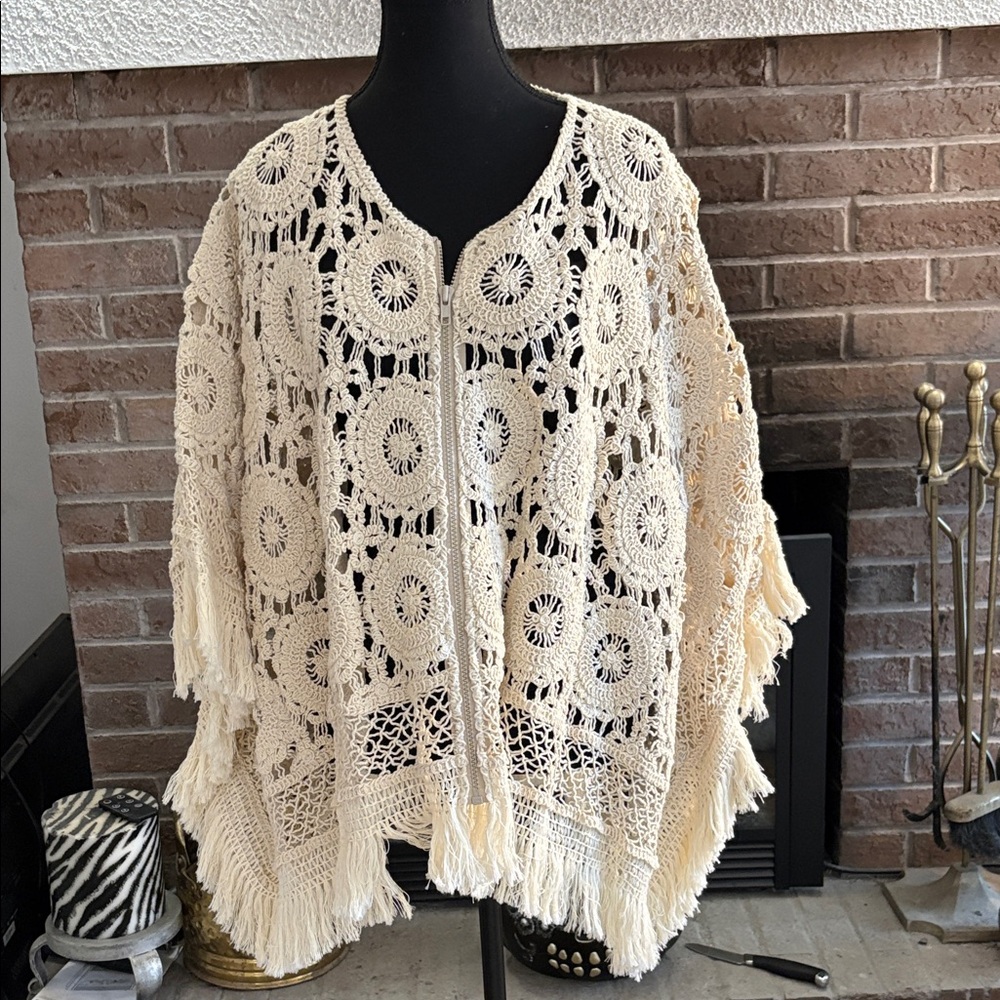 Rag & Bone Cream Crochet Poncho